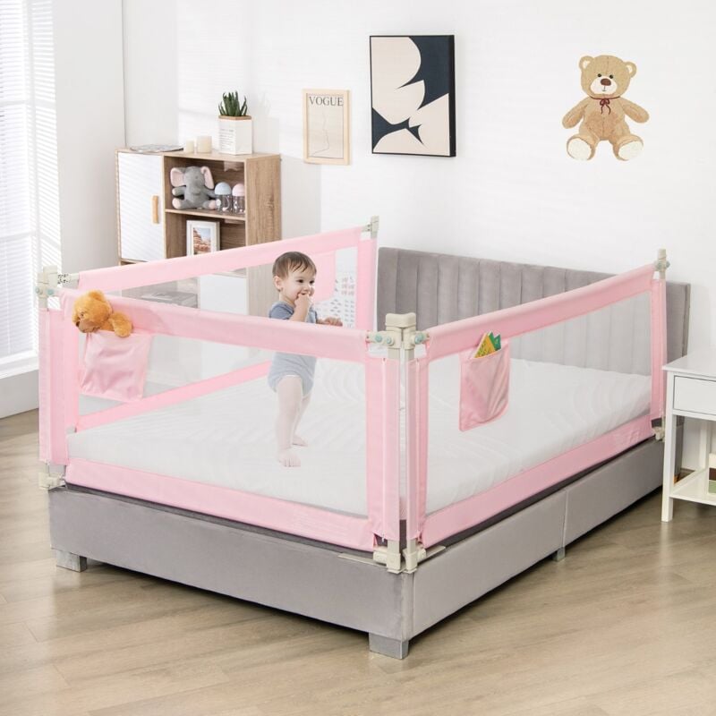 Barrière de Lit pour Bébé 176,5cm Coton Anticollision Réglable Rose CW86171