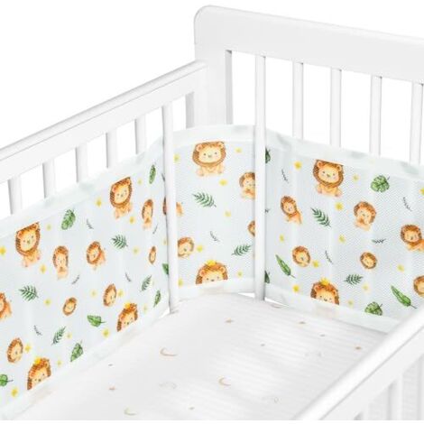 Barrière de lit réglable pour bébé – Amovible, Lavable, Portable Barrière de Protection 3D Respirante et résistante aux Chocs pour Nouveau-nés, pour Toutes Les Saisons (Lion)