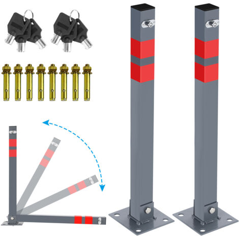 Barrière Parking MONZANA Rabattable Acier - Avec Serrure Et 2 Clés - Plaque De Sol Incluse