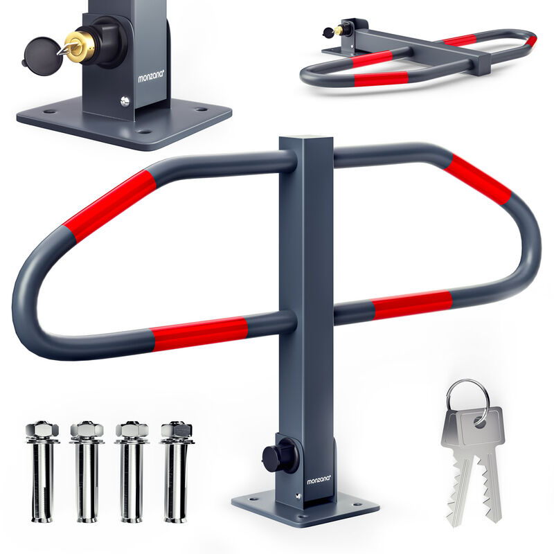 Barrière de parking rabattable en acier forme arc plaque de sol barrière stationnement serrure 2 clés arceau de parking - Monzana