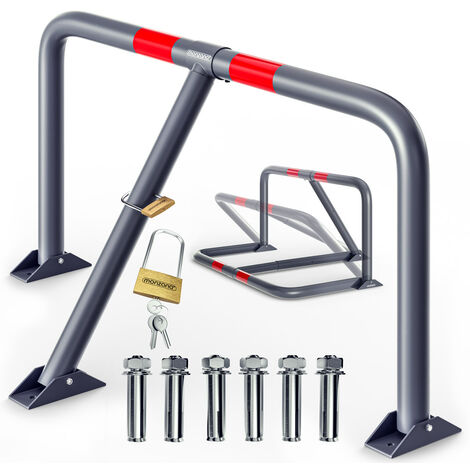 Barrière de parking rabattable 80x47x44 cm – Acier thermolaqué avec cadenas – Bandes réfléchissantes pour sécurité – Installation rapide