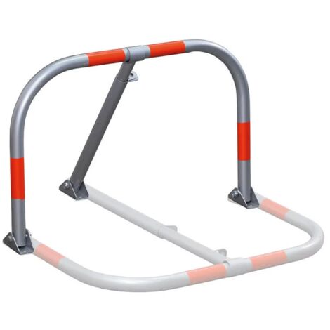 Thirard – Barrière de parking rabattable en tube acier 32mm – Bandes réfléchissantes pour visibilité – Verrouillage par cadenas