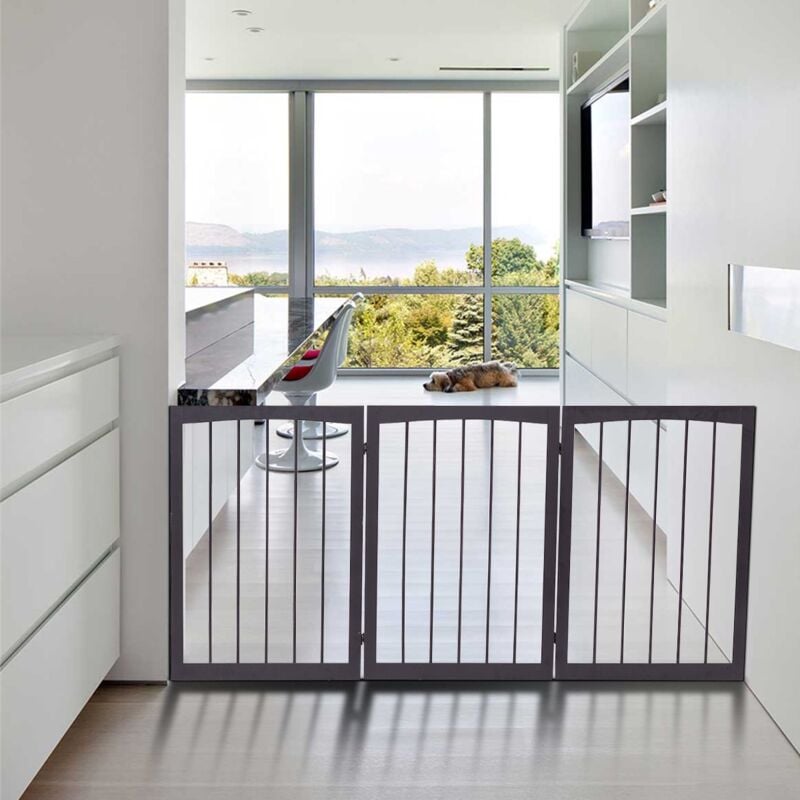 Maisonchic - Barrière de porte 3 pans s Barrière de sécurité , en bois de pin et fer, 160x1.2x76cm, Marron design in