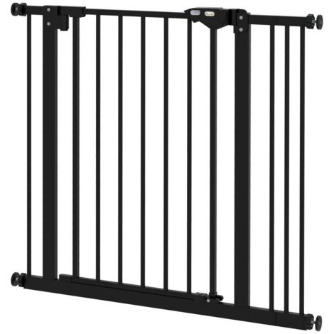 Barrière de Porte pour Animaux, Grille de Protection Extensible, Métal/Plastique, 74-87 cm, Noir