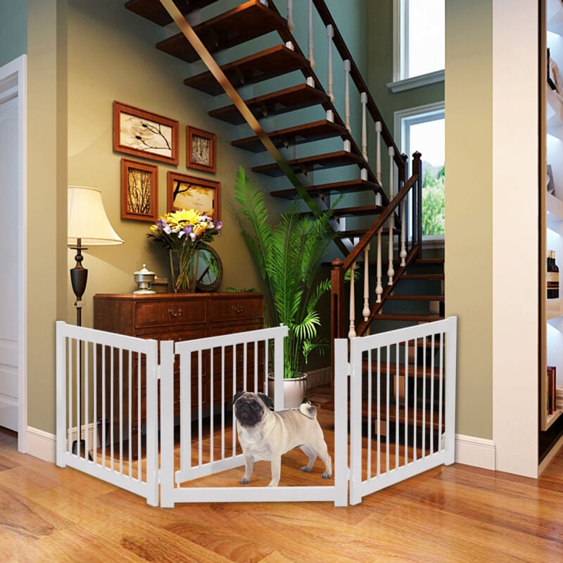 Maisonchic - Barrière de Porte pour Chien Pliable Barrière de Sécurité pour Animaux en Bois de Pin 206 x 61cm design in