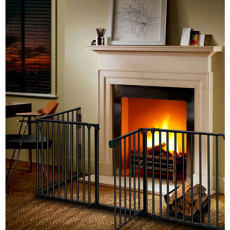 Skecten - Barrière de sécurité pare-feu de cheminée grille enfant métal 4 pièces en acier, noir, 2402.575cm