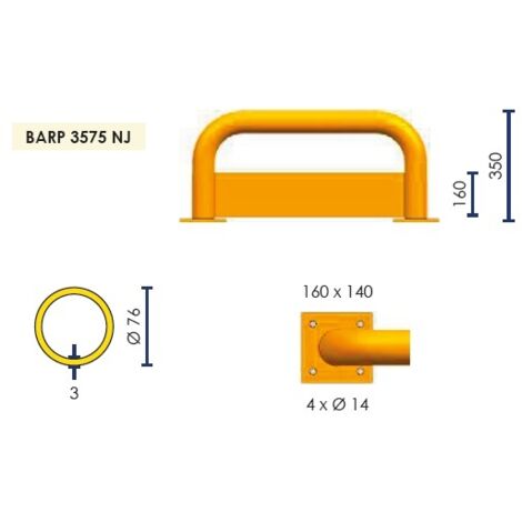 Barrière de protection BARP3575NJ, avec plaque antichoc, noir/jaune, diamètre 76mm  Métallurgie 758003575