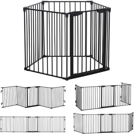 Barrière de sécurité 2 en 1 pliable pour chien et bébé 300 cm noir métal