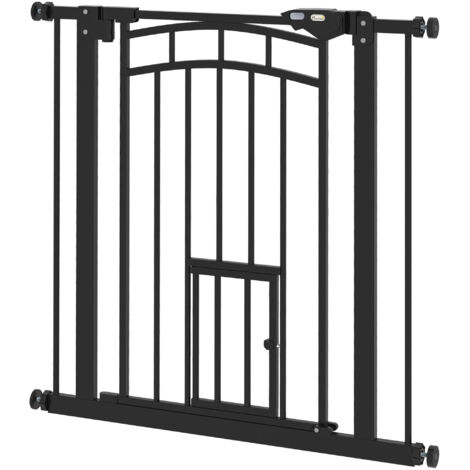 Barrière de sécurité animale chien porte auto-fermeture sans perçage acier noir 74-80 cm