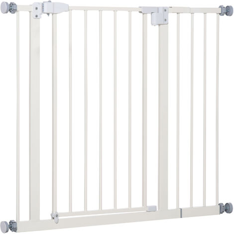 Barrière de sécurité animaux - longueur réglable dim. 74-97,5 cm - porte double verrouillage, ouverture double sens -sans perçage - acier plastique blanc