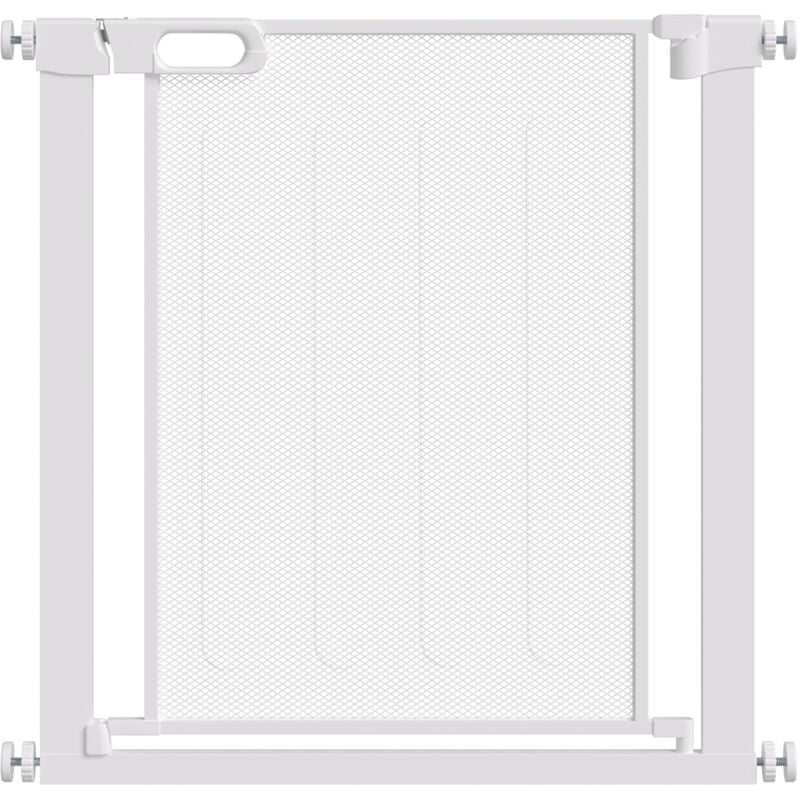 Pawhut - Barrière de sécurité animaux - longueur réglable dim. 75-82 cm - porte double verrouillage, ouverture double sens -sans perçage - acier abs