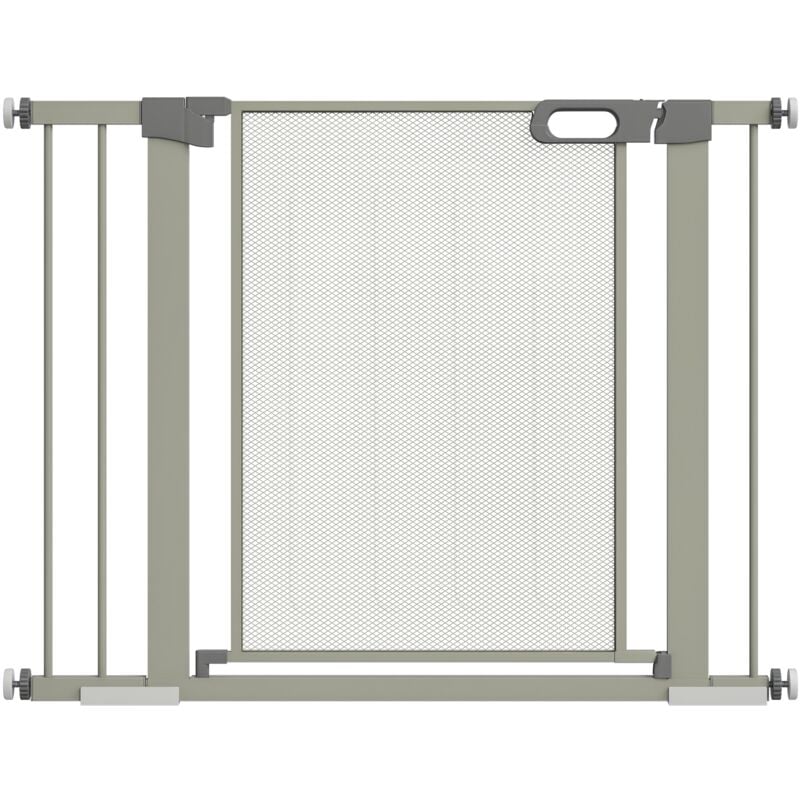 Pawhut - Barrière de sécurité animaux - longueur réglable dim. 75-103 cm - porte double verrouillage, ouverture double sens -sans perçage - acier abs