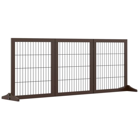 Barrière de sécurité autoportante pin 185x36x71cm, marron - Pour chiens et enfants, séparation d'espaces intérieur/extérieur