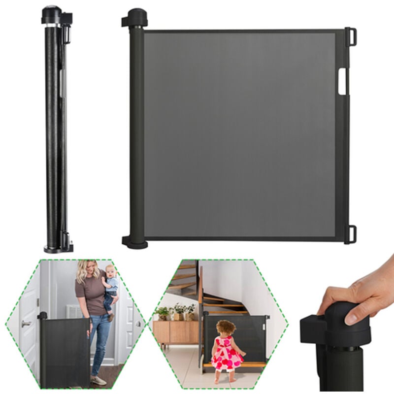 Hengmei - Barrière de sécurité Barrières d'escalier escamotables pour bébés et animaux domestiques, 180 cm extensible avec une seule main, Noir