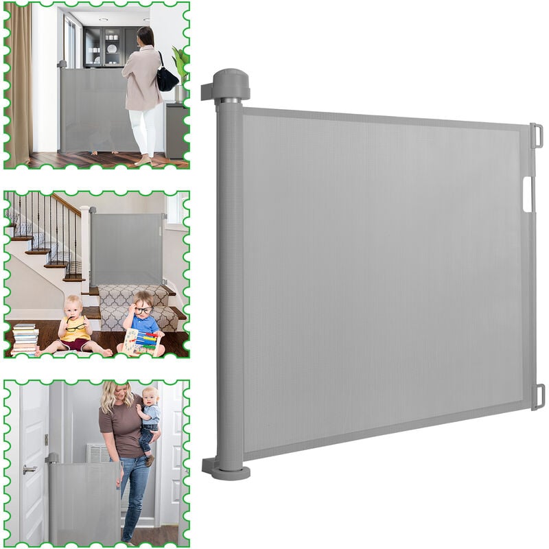 Hengmei - Barrière de sécurité Barriere de securite enfant (0 à 140 cm) Extensible et Enroulable d'Escaliers et Portes, Gris