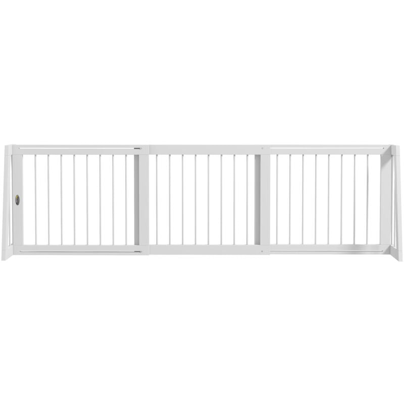Pawhut - Barrière de sécurité chien 3 panneaux rétractable autoportante dim. 71-190L x 38,5l x 56H cm bois blanc
