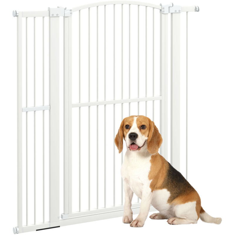 Pawhut - Barrière de sécurité pour chien - barrière à pression ajustable - double système de verrouillage - acier pa blanc - Blanc