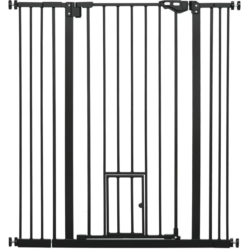 Pawhut - Barrière de sécurité chien H.104 cm - porte double verrouillage - sans perçage - acier noir