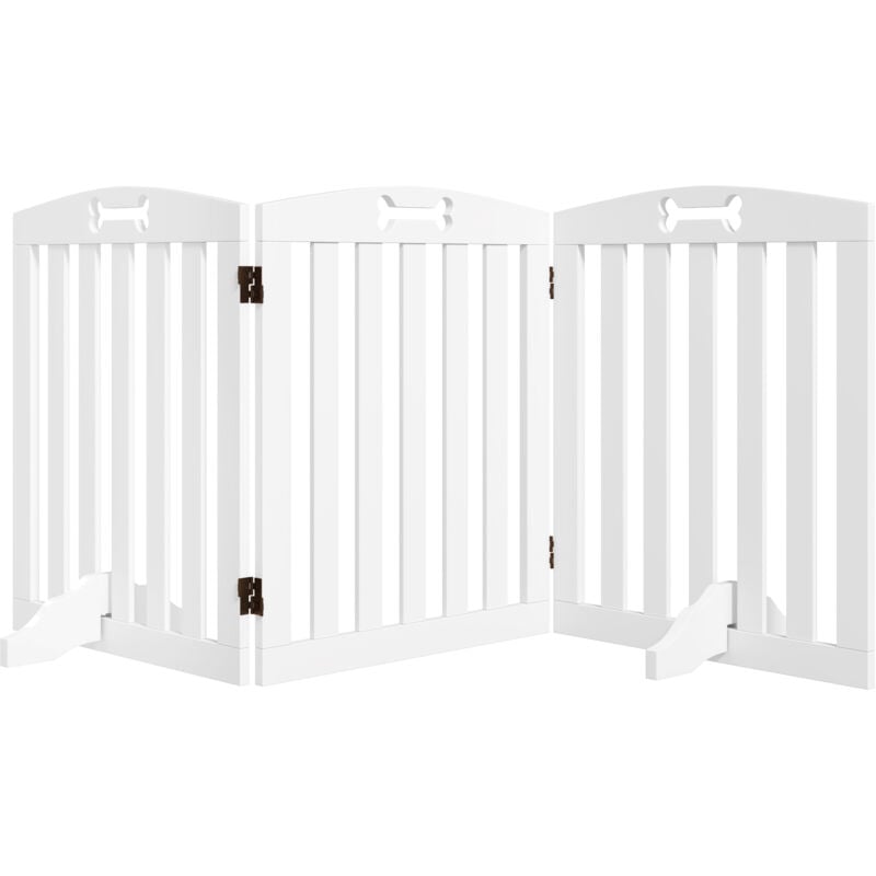 Pawhut - Barrière de sécurité chien pliable adaptable motif os - piètement support antidérapant - 155 x 30 x 61 cm - mdf blanc