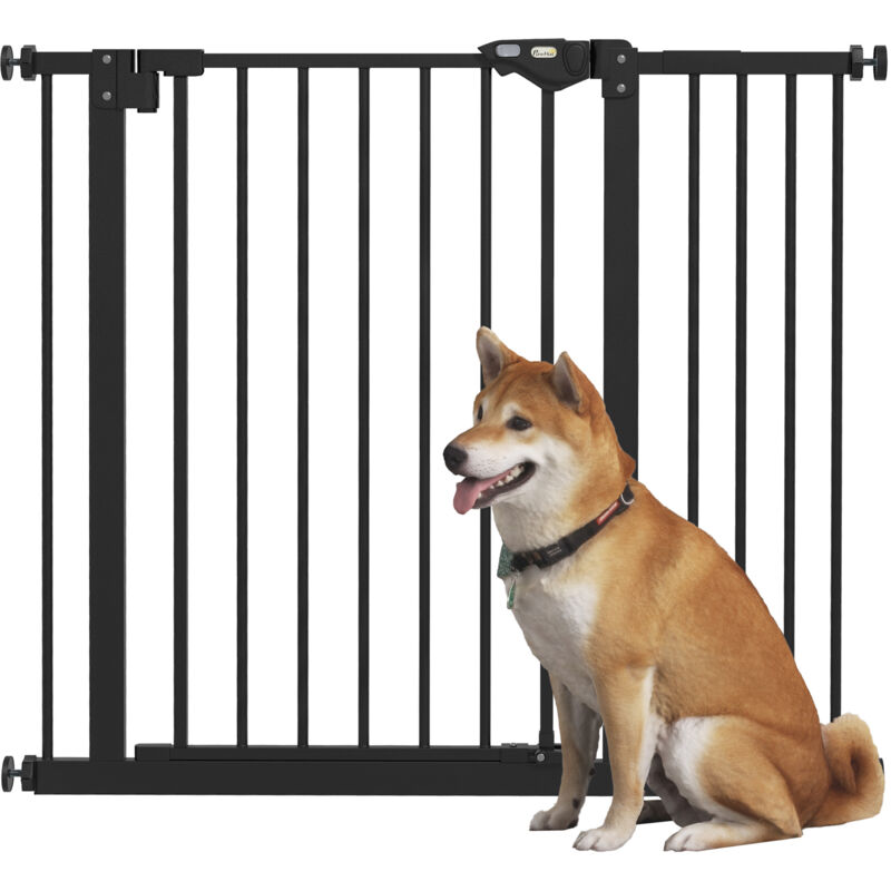 Pawhut - Barrière de sécurité chien - porte double verrouillage - L.94 cm max. - sans perçage - métal noir