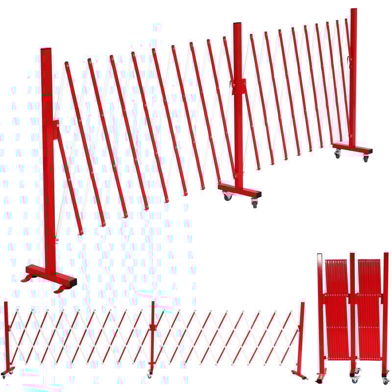 Barrière de sécurité en aluminium HWC-B34 - barrière de sécurité à ciseaux avec roulettes - extensible 110x60-500cm - rouge-bla