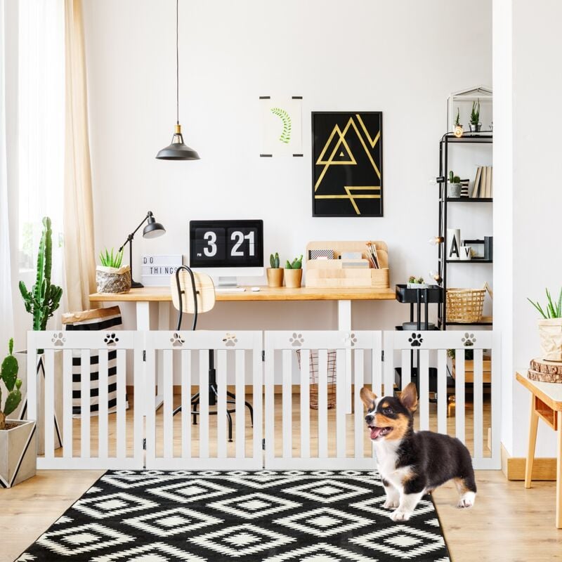 Maisonchic - Barrière de Sécurité en Bois pour Chiens avec Charnières Flexibles à 360° et 4 Panneux 60CM Blanc design in