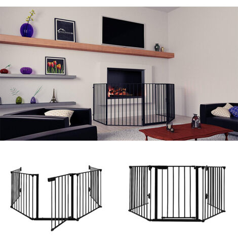 Barrière de sécurité Enfant 5 Panneaux  Grille de Protection métal - Pliable pour cheminée et escaliers 310 cm Noir
