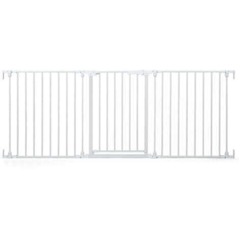 Barrière de Sécurité Enfant 74,5-198 cm, 3 Panneaux à 270°, Double Verrouillage, Ouverture Bidirectionnel, Doubles Charnières, Barrière Chien, Blanc