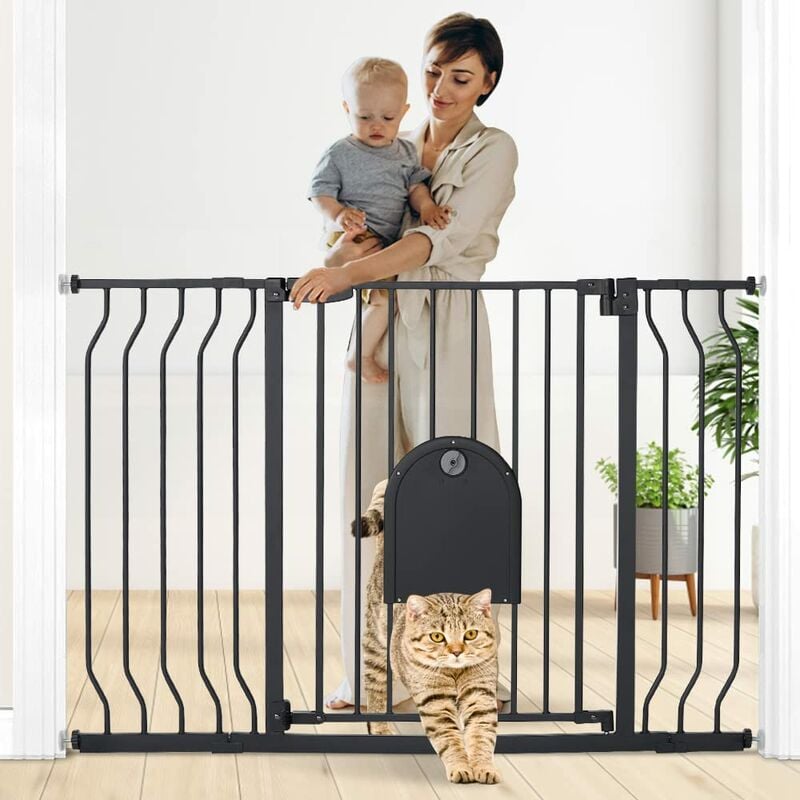 Kingso - Barrière de sécurité enfant extensible Barrière d'escalier fermeture facile H.76 x l.75 - 111 cm max. noir Hasaki