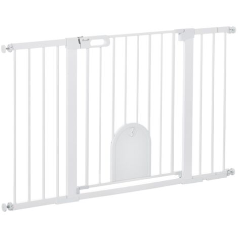 Barrière de sécurité escalier/porte 76 cm - Fixation par pression sans perçage - Réglable 75-131x2x76 cm - Métal/ABS blanc