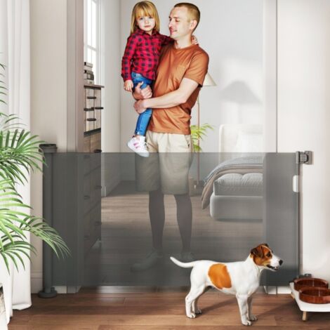 Barrière de sécurité extensible 0-136 cm - Hauteur 87 cm - Pour animaux et enfants - Installation facile sans perçage - Gris