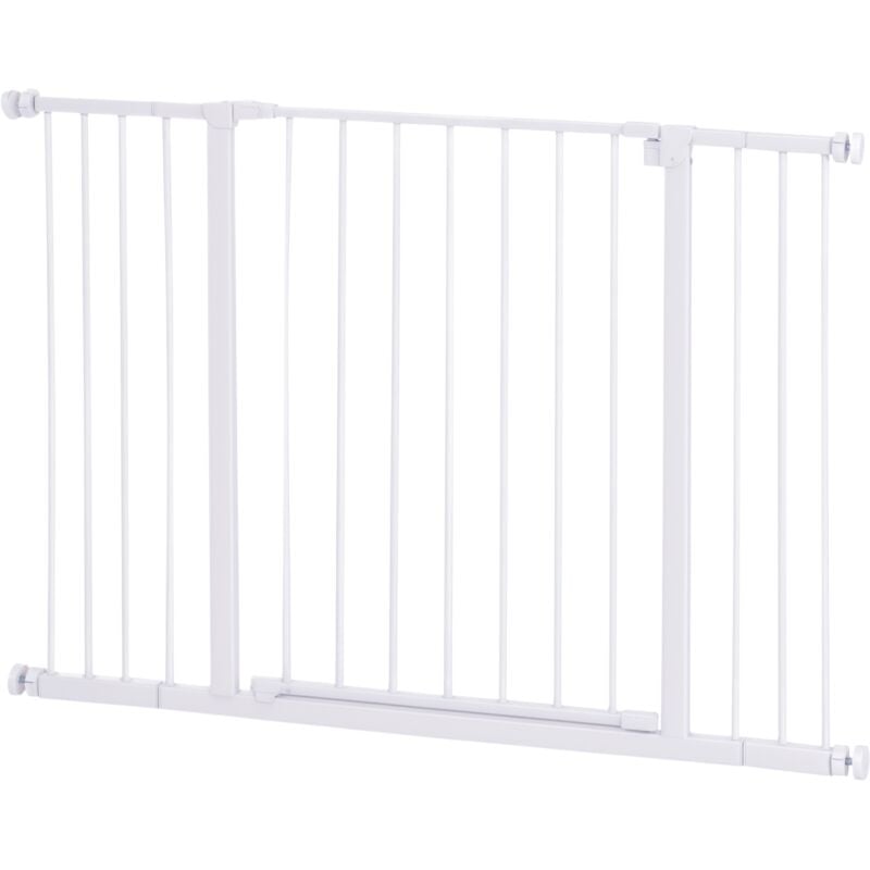Pawhut - Barrière de sécurité longueur réglable dim. 76-107l x 76H cm sans perçage métal plastique blanc