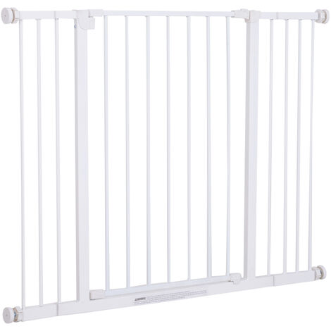 main image of "Barrière de sécurité longueur réglable dim. 76-107l x 76H cm sans perçage métal plastique blanc - Blanc"