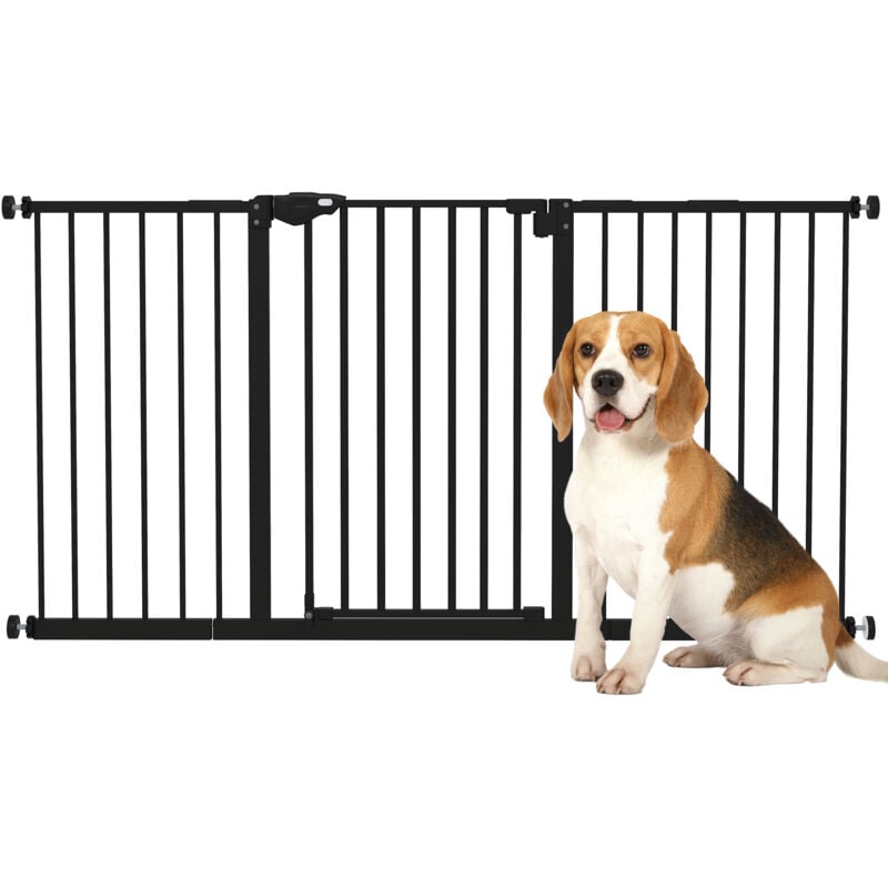 Pawhut - Barrière de sécurité longueur réglable porte double verrouillage sans perçage acier plastique noir