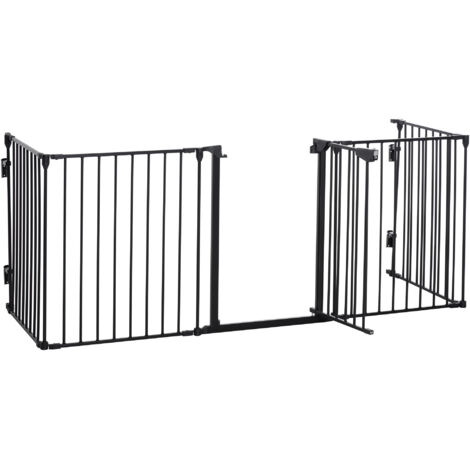Barrière de sécurité parc enclos chien modulable pliable porte intégrée 300L max. x 74,5H cm métal PP noir