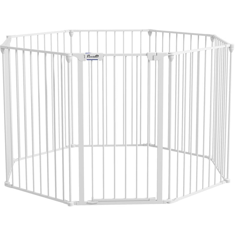 Barrière de sécurité parc enclos chien modulable pliable porte verrouillable intégrée 8 panneaux acier pp blanc