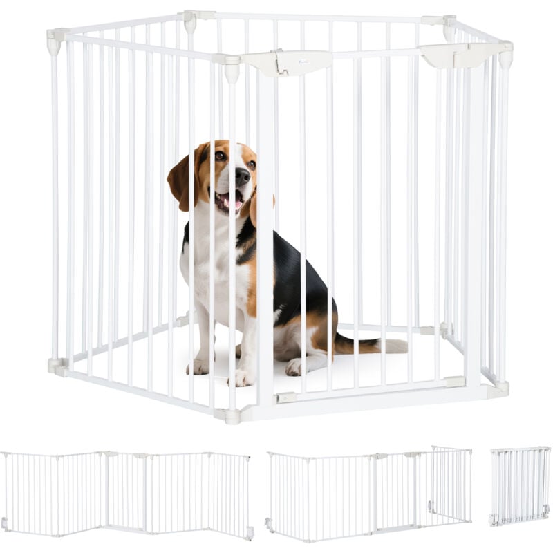 Pawhut - Barrière de sécurité parc enclos chien modulable pliable porte verrouillable intégrée 5 panneaux en métal 300L max. x 74,5H cm métal pp blanc