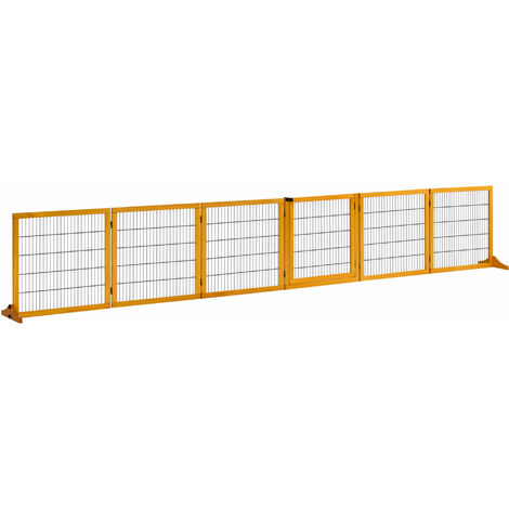 Barrière de sécurité parc enclos chien modulable pliable porte verrouillable intégrée 5 panneaux bois de pin grillage acier noir - Orange