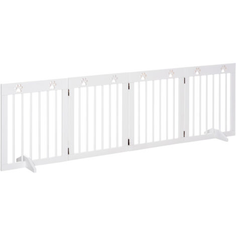 Barrière de sécurité pliable pour chiens et chats en bois de pin massif, 4 panneaux modulables 204 x 30 x 61 cm, couleur blanc