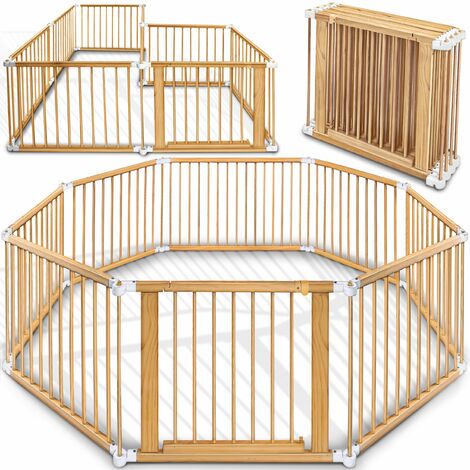 Barrière de sécurité pliable pour parc bébé 7,2m – 8 pièces – Bois de pin non-traité – Forme personnalisable – Normes de sécurité DIN EN – Kiduku