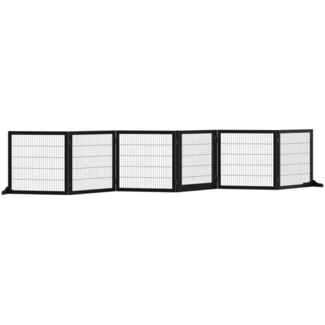 Barrière de sécurité pliante bidirectionnelle en pin pour chien, parc et protection 432 x 36 x 70 cm, porte ajustable intérieur/extérieur - Noir
