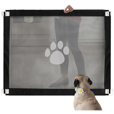 Barrière de sécurité pour chien avec filet, 4 scratchs et 6 crochets pour isolation sécurisée de la maison