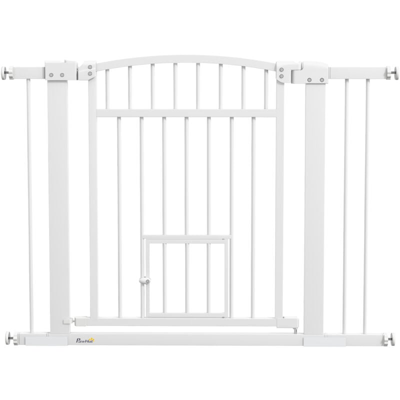 Barrière de sécurité pour chien - barrière à pression ajustable - 2 portes verrouillables - acier blanc