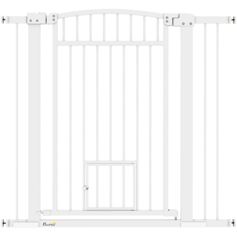 Barrière de sécurité pour chien - barrière à pression ajustable - 2 portes verrouillables - acier blanc