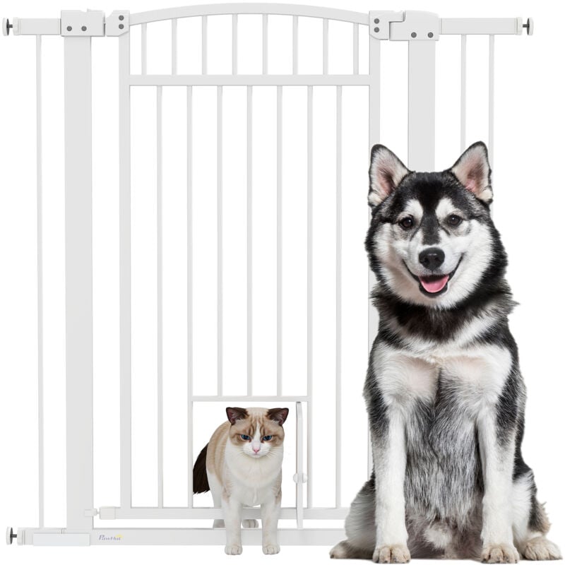 Barrière de sécurite chien extensible L.76-104 cm double verrouillage montage pression ou perçage blanc