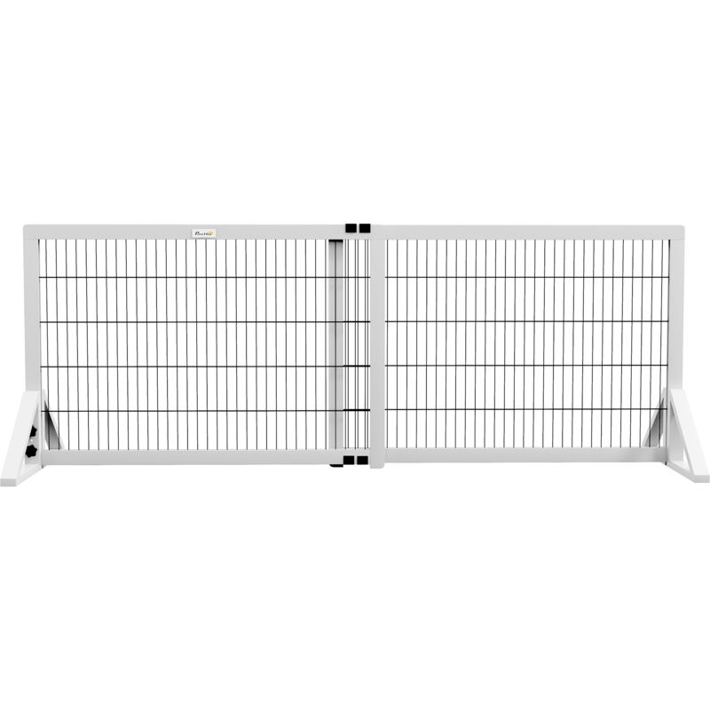 Pawhut - Barrière de sécurité pour chien barrière de protection à 2 panneaux largeur réglable 101-181 cm en bois acier blanc