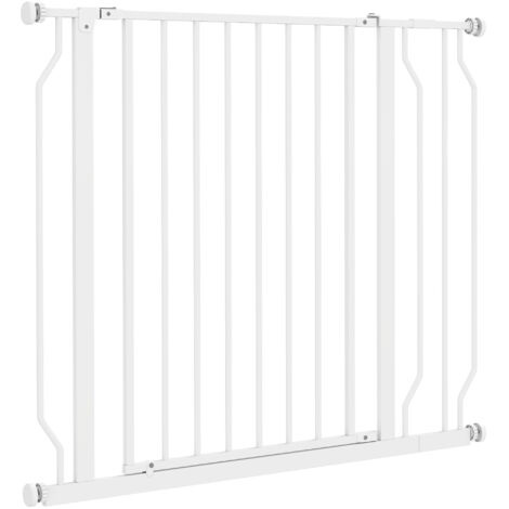 Barrière de sécurité pour chien, barrière extensible, ouverture double sens, fixation murale avec boutons-poussoirs, réglable de 75 cm à 95 cm, blanc