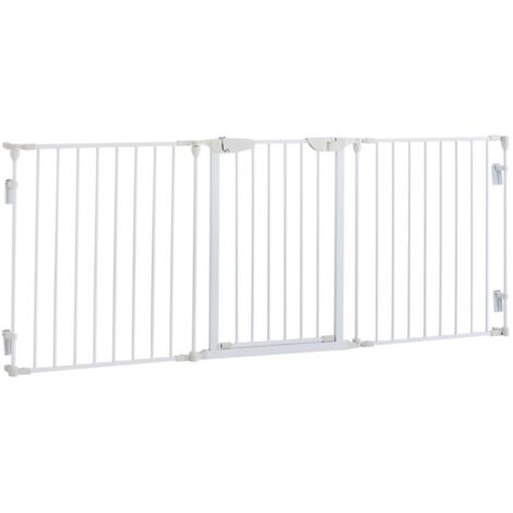 Barrière de sécurité pour chien blanc 3 éléments avec porte, plastique robuste 180 x 3 x 74,5, protection optimale maison et escaliers