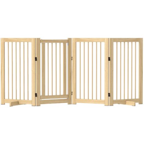 Barrière de sécurité pour chien, ensemble de 4 pièces, 220 x 91 cm, pliable, barrière en bois autoportante avec porte et 2 pieds de support, barrière d'escalier