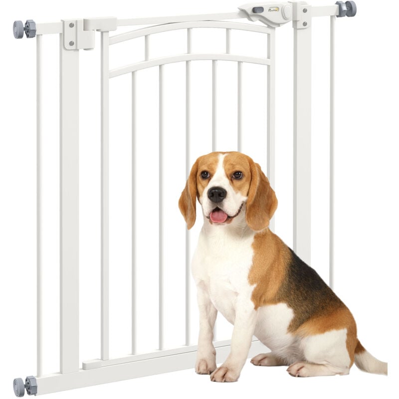Pawhut - Barrière de sécurité pour chien - barrière à pression extensible - double système de verrouillage - acier blanc